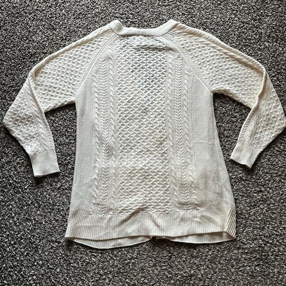 Pink Rose Cable Knit Cardigan Womens Large Cream Cottagecore Pockets - Picture 4 of 7